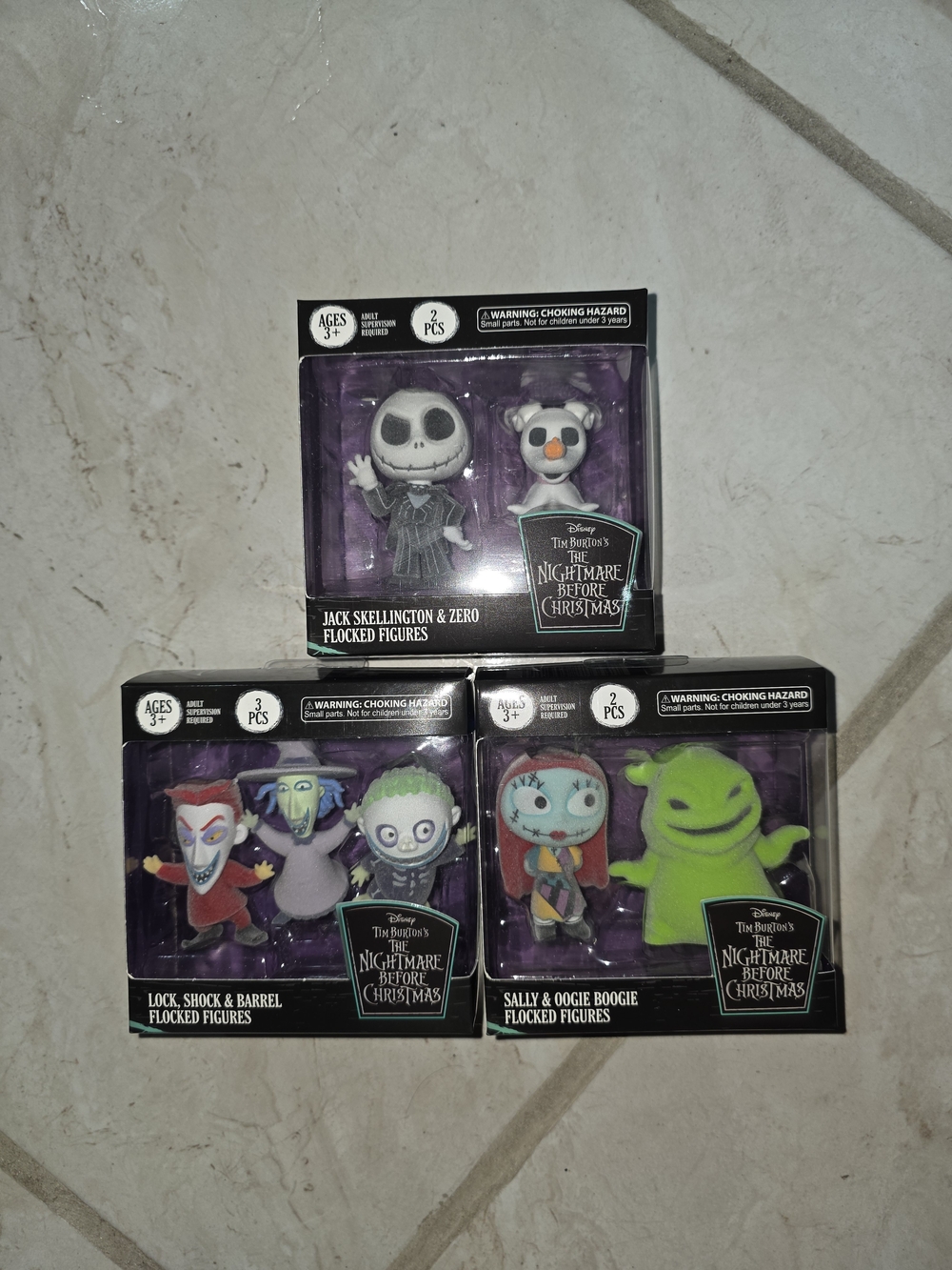 The Nightmare Before Christmas Figures COMPLETE SET - 7 Flocked Figures D4-052